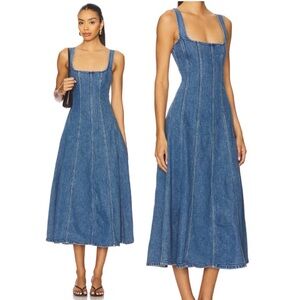 Show Me Your Mumu Prim Midi Denim Dress, NEW